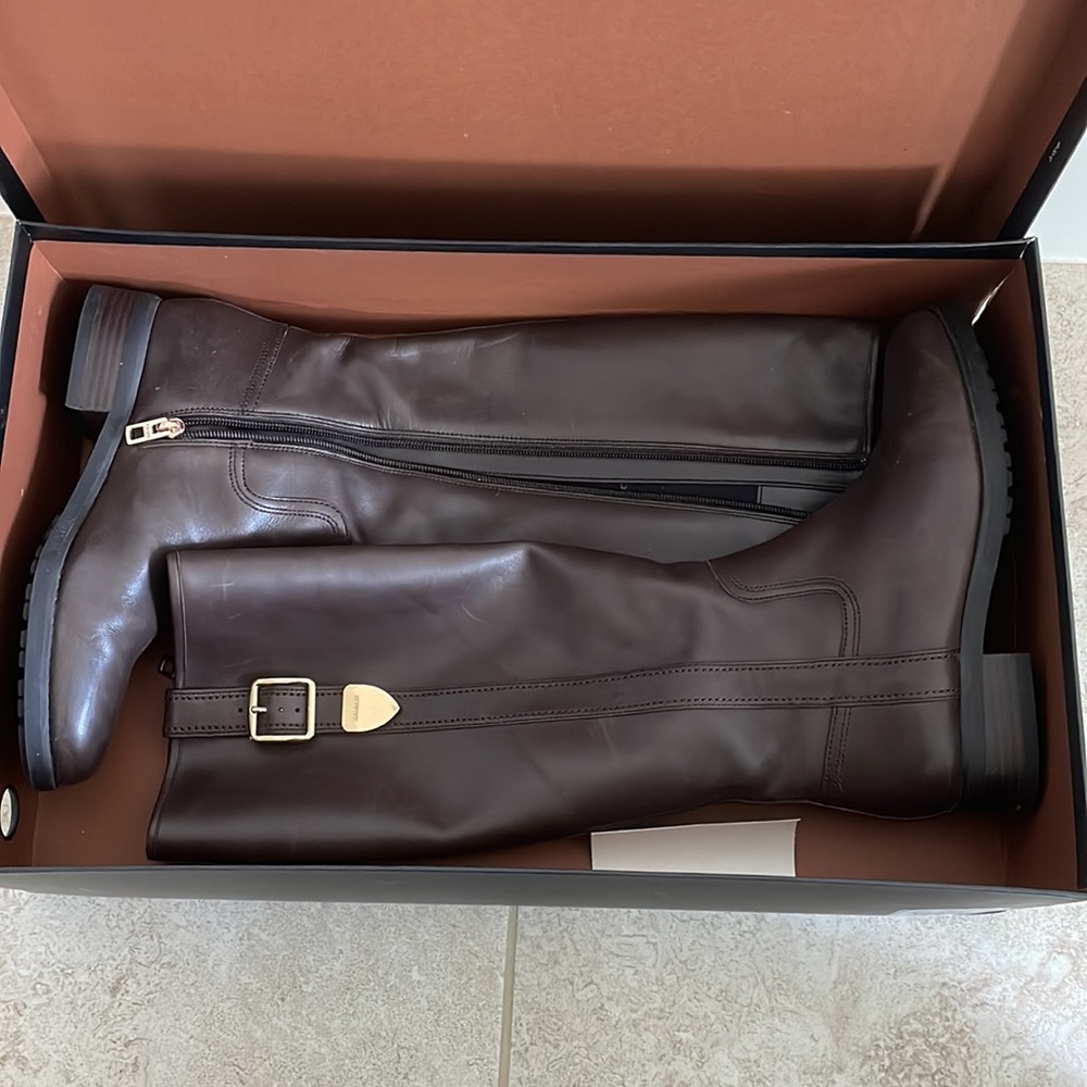 Coach Tall Leather Riding Boots - Dark Brown with Gold Buckle - Picture 6 of 10